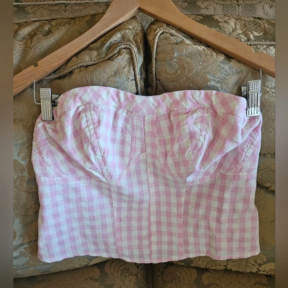 NWOT Free People Pink/White Gingham Bustiet Strapless Top - Picture 10 of 16